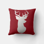 銀製のトナカイの枝角のモダンなシルエットの赤 クッション (裏面)