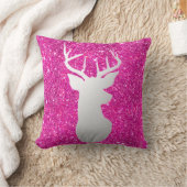 銀製のトナカイの枝角のモダンなピンクのフェイクなグリッター クッション (ブランケット)