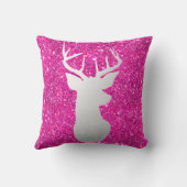 銀製のトナカイの枝角のモダンなピンクのフェイクなグリッター クッション (裏面)