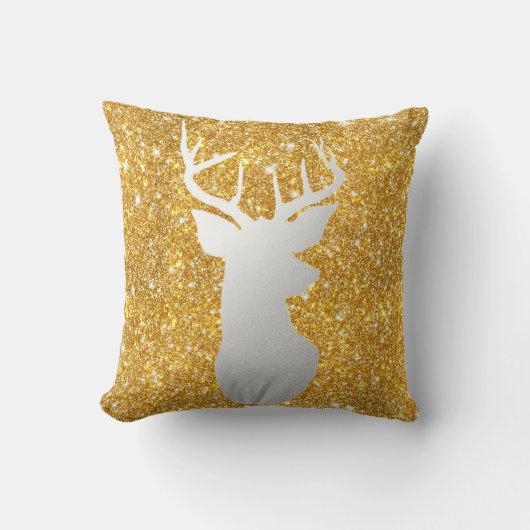 銀製のトナカイの枝角のモダンな金ゴールドのフェイクなグリッター クッション (正面)