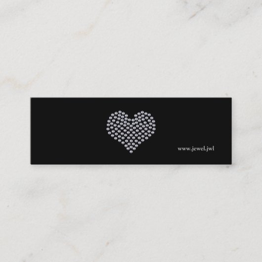 銀製のハートの名刺のテンプレート スキニー名刺 (正面)