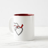 銀製のハートの赤いリボンのマグ ツートーンマグカップ (正面左)