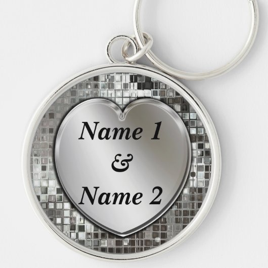 銀製のハート大きい優れたKeychainの名前 キーホルダー (正面)