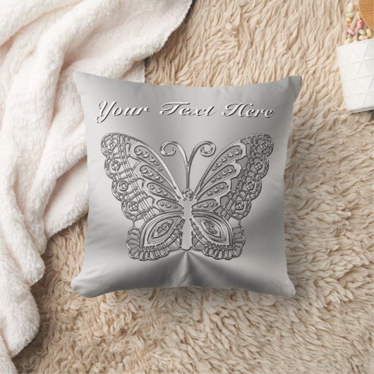 銀製のパーソナライズな蝶はあなたの文字を置きます クッション (ブランケット)