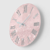 銀製のピンクのグリッターCpnfetti金属ローマのNumers ラージ壁時計 (傾斜)