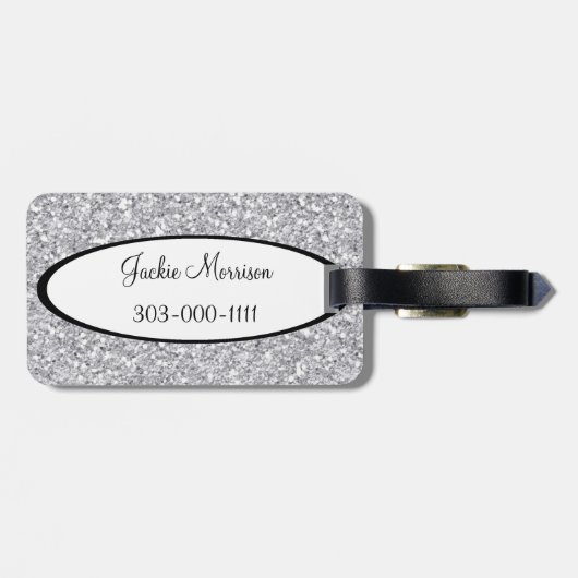 銀製のフェイクなグリッターの荷物のラベル ラゲッジタグ (裏面横)