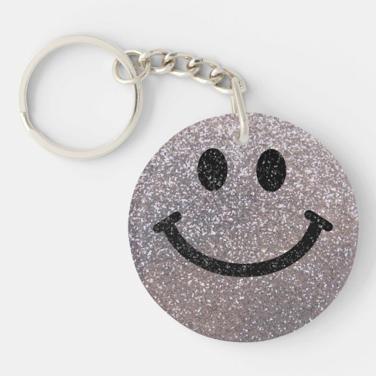 銀製のフェイクなグリッターの顔 キーホルダー (正面)