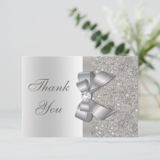 銀製のフェイクな弓及びダイヤモンドは感謝していしています サンキューカード (スタンド正面)