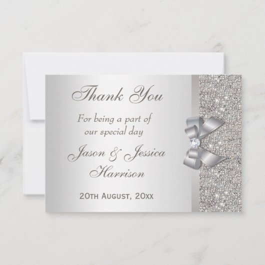 銀製のフェイクな弓及びダイヤモンドは感謝していしています サンキューカード (裏面)