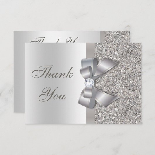 銀製のフェイクな弓及びダイヤモンドは感謝していしています サンキューカード (正面/裏面)