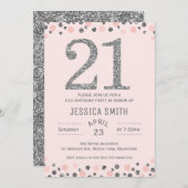 銀製のフェイクな銀の第21誕生日のパーティの招待状 招待状 (正面/裏面)