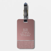 銀製のモノグラムとのグリッターのローズピンク ラゲッジタグ (裏面縦)
