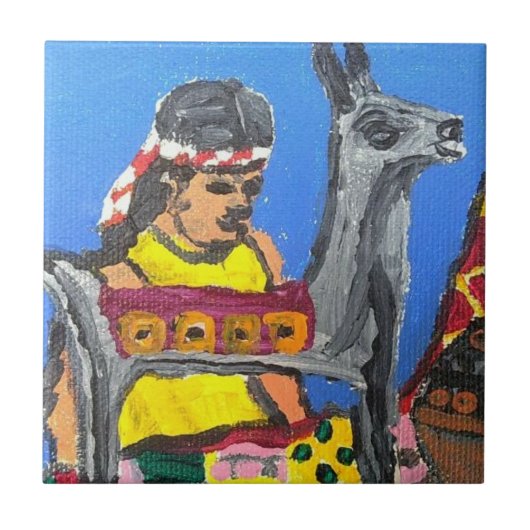 銀製のラマのタイル タイル (正面)