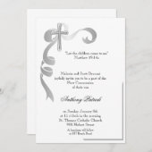 銀製のリボンの十字の聖餐 招待状 (正面/裏面)