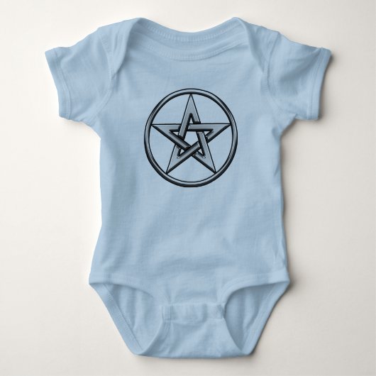 銀製の五芒星2の子供のTシャツ ベビーボディスーツ (正面)