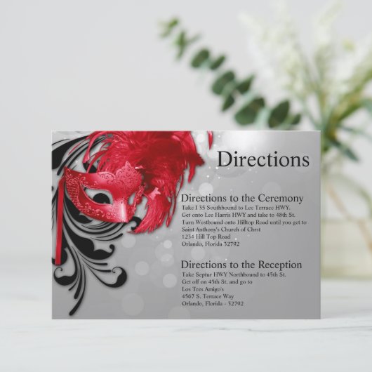 銀製の仮面舞踏会のマスクの3x5方向カード赤 エンクロージャーカード (スタンド正面)