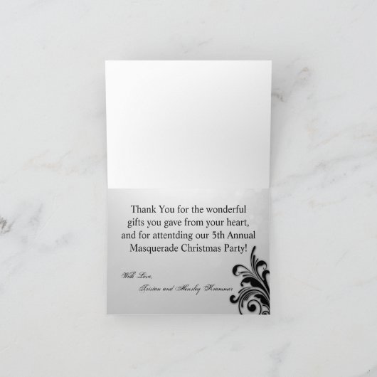 銀製の仮面舞踏会の折られたサンキューカードの赤 サンキューカード (内部)