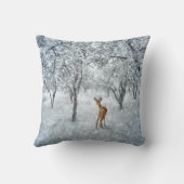 銀製の冬の雪の秋の水彩画の雌ジカ クッション (裏面)