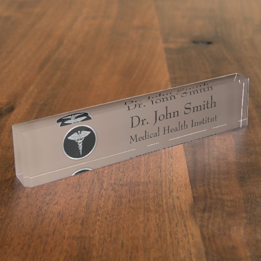 銀製の医学のケリュケイオン-机用ネームプレート デスクネームプレート (側面)