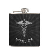 銀製の医学の記号のパーソナライズなナースの医者 フラスク (正面)