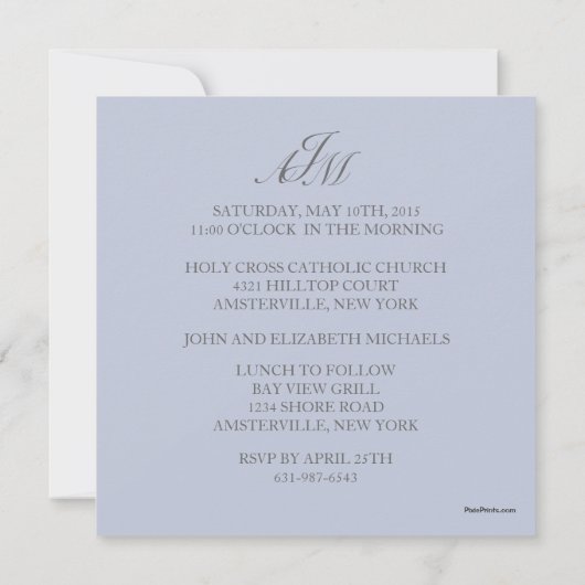 銀製の十字の最初聖餐式の招待状 招待状 (裏面)