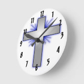 銀製の十字 ラウンド壁時計 (傾斜)
