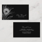 銀製の孔雀の羽のミニマリスト 名刺 (正面/裏面)