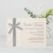 銀製の弓及びレースのブライダルシャワー招待状 招待状 (スタンド正面)