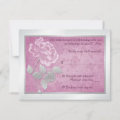 銀製の応答カードののどのエンボスのピンクのシャクヤク 出欠カード (正面)