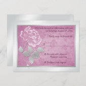 銀製の応答カードののどのエンボスのピンクのシャクヤク 出欠カード (正面/裏面)