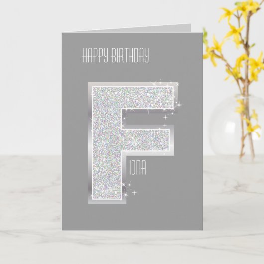 銀製の手紙F カード (黄色い花)