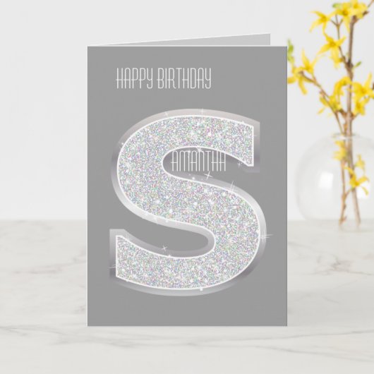 銀製の手紙S カード (黄色い花)