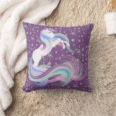 銀製の星との紫色およびピンクのユニコーン クッション (ブランケット)