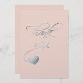 銀製の書道及びHeart~の婚礼の日は感謝していしています サンキューカード (正面/裏面)