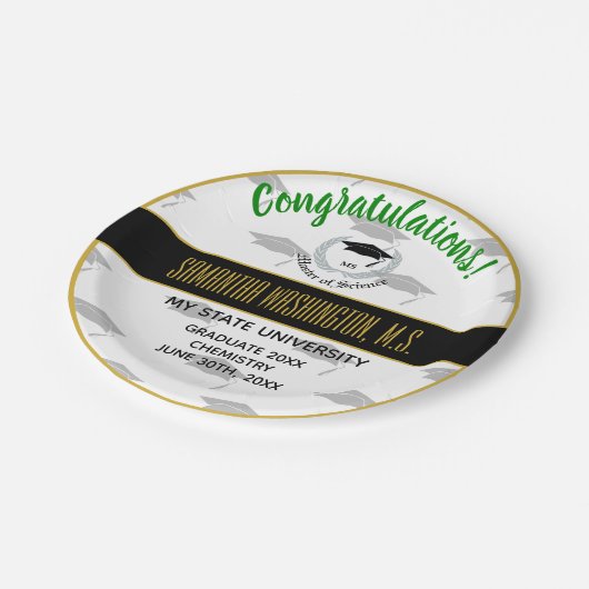 銀製の月桂樹のマスター科学の卒業パーティー ペーパープレート (アングル)