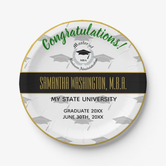 銀製の月桂樹の修士号MBAの卒業パーティー ペーパープレート (正面)