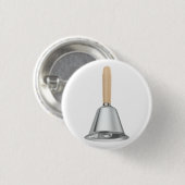 銀製の木製のハンドル付きハンドベル 缶バッジ (正面&裏面)