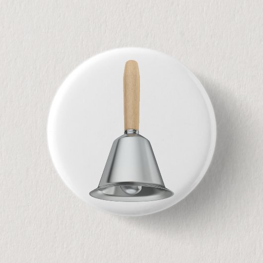 銀製の木製のハンドル付きハンドベル 缶バッジ (正面)