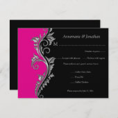 銀製の渦巻RSVPの#2ヴィンテージのピンクそして黒 出欠カード (正面/裏面)