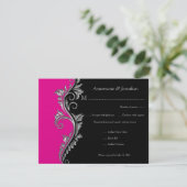 銀製の渦巻RSVPの#2ヴィンテージのピンクそして黒 出欠カード (スタンド正面)