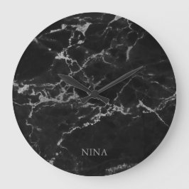 銀製の灰色および黒の大理石の石 ラージ壁時計