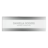 銀製の灰色及び白のストライプの幾何学的設計 名札 (正面)