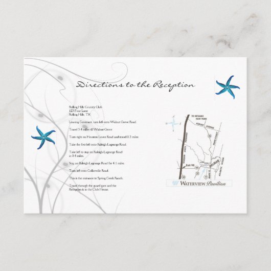 銀製の珊瑚の結婚式の方向を用いる青いヒトデ エンクロージャーカード (正面)