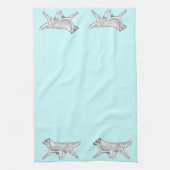 銀製の白いシベリアンハスキーの台所タオル キッチンタオル (縦)