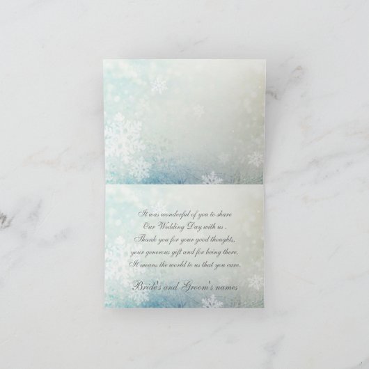 銀製の白い雪片はノート感謝していしています サンキューカード (内部)