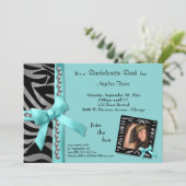 銀製の真珠およびシマウマが付いているティール（緑がかった色）の弓は縞で飾ります 招待状 (スタンド正面)