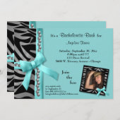 銀製の真珠およびシマウマが付いているティール（緑がかった色）の弓は縞で飾ります 招待状 (正面/裏面)