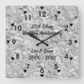 銀製の石の第25銀製の結婚記念日 スクエア壁時計 (正面)