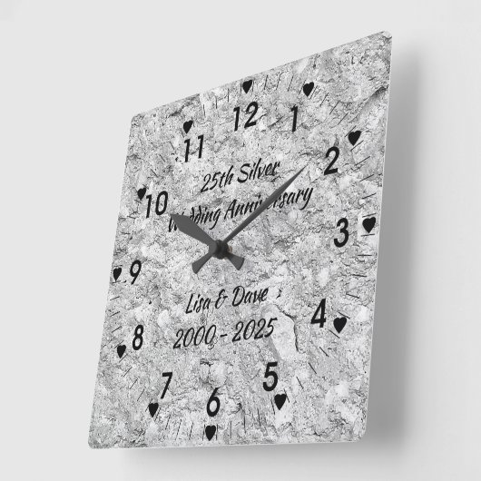銀製の石の第25銀製の結婚記念日 スクエア壁時計 (傾斜)