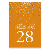 銀製の紙吹雪はオレンジ結婚式のテーブル数に点を打ちます テーブルナンバー (裏面)